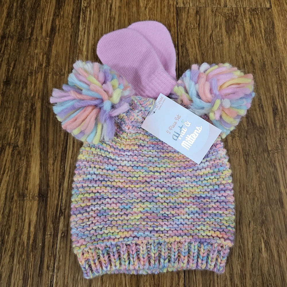 🧶🧤 Pastel Knit Baby Hat and Mittens Set 12 24 Months New With Tags 🧤🧶